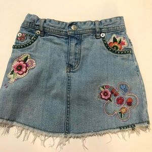 Blue Jean skirt with floral embroidery